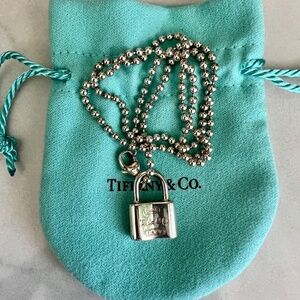 Tiffany & Co. - 1837 Lock Pendant Sterling Silver 925  & Bead Chain 18"